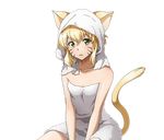  animal_ears argo_the_rat between_legs blonde_hair breasts cat_ears cat_tail cleavage collarbone facial_mark green_eyes hand_between_legs looking_at_viewer naked_towel official_art open_mouth shiny shiny_skin short_hair sidelocks sitting small_breasts solo sword_art_online sword_art_online:_code_register tail towel towel_on_head transparent_background white_towel 