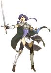  armor armored_boots bare_shoulders bell black_eyes boots breastplate cape fingerless_gloves fire_emblem fire_emblem_cipher fire_emblem_echoes:_mou_hitori_no_eiyuuou full_body gloves hidari_(left_side) long_hair official_art open_mouth purple_hair solo sword teeth thighhighs transparent_background weapon yuzu_(fire_emblem) 