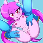  2017 anthro anus aquatic_dragon areola blue_background blush breasts butt clitoris clothing dragon female footwear freedom_planet fur gloves hair hi_res horn hybrid lonbluewolf long_hair looking_at_viewer mammal navel nipples open_mouth pink_eyes purple_fur purple_hair pussy sash_lilac simple_background solo video_games 