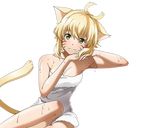  animal_ears antenna_hair argo_the_rat arm_support blonde_hair bow breasts cat_ears cat_tail cleavage collarbone facial_mark green_eyes hair_bow looking_at_viewer naked_towel official_art shiny shiny_skin short_hair sidelocks sitting small_breasts smile solo sword_art_online sword_art_online:_code_register tail towel transparent_background wet white_towel 