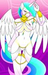  2017 anthro anthrofied belly_dancer breasts cleavage clothed clothing equine friendship_is_magic harem_outfit horn mammal marik_azemus34 my_little_pony princess_celestia_(mlp) purple_eyes under_boob winged_unicorn wings 