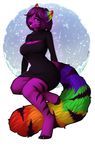  anthro barefoot blue_eyes cat clothed clothing digitigrade eyelashes feline female hair looking_at_viewer mammal purple_hair purple_nose robyn_paperdoll smile solo 