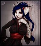  anthro blue_hair braided_hair breasts cat clothed clothing eyelashes feline female hair mammal pink_nose red_eyes robyn_paperdoll smile solo 
