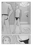  anthro blush chespin clothing comic dialogue fuze grey_background hair hi_res imminent_sex jockstrap litten locker_room male nintendo pok&eacute;mon simple_background text totodile underwear video_games 