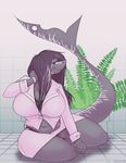  2016 5_fingers anthro big_breasts black_hair bra bracelet breasts clothed clothing digital_media_(artwork) dovne evashark female fin fish hair hi_res huge_breasts jewelry long_hair looking_at_viewer marine panties ring shark sitting skirt smile solo suit tail_fin thick_thighs underwear wide_hips 