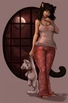  animal_humanoid breasts brown_hair cat_humanoid clothed clothing feline hair humanoid mammal moon robyn_paperdoll smile solo window 