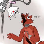  animatronic anthro canine duo english_text exposed_endoskeleton female five_nights_at_freddy&#039;s five_nights_at_freddy&#039;s_2 fox foxy_(fnaf) hook hook_hand humor lipstick machine makeup male mammal mangle_(fnaf) olliealone robot text video_games 