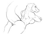  2017 anthro black_and_white breasts butt female guoh looking_back lying monochrome non-mammal_breasts nude on_front presenting presenting_hindquarters raised_tail scalie sketch smile solo 