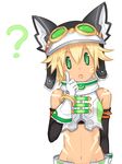  1girl ? arm_belt armpits blonde_hair cc_(choujigen_game_neptune) chaoschao choujigen_game_neptune crop_top cyberconnect2_(choujigen_game_neptune) green_eyes hat kami_jigen_game_neptune_v midriff navel neptune_(series) open_mouth short_hair sleeveless sleeveless_shirt solo white_background 