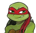  2017 anthro bandanna bust_portrait chipped_shell clothing green_eyes inkyfrog looking_at_viewer male mask noseless portrait raphael_(tmnt) reptile scalie shell simple_background smile smirk solo teenage_mutant_ninja_turtles torn_clothing turtle white_background 