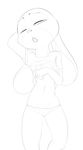  2016 anthro barely_visible_genitalia black_and_white clothed clothing clothing_lift covering covering_self disney dotkwa female flat_chested hi_res judy_hopps lagomorph lying mammal monochrome navel on_back one_eye_closed panties pussy rabbit shirt shirt_lift simple_background solo subtle_pussy underwear white_background zootopia 