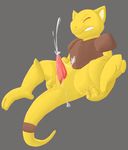  2014 abra animal_genitalia clenched_teeth cloaca cum cum_on_penis cum_on_self cum_string cumshot ejaculation erection eyes_closed grey_background hands-free kairyu211 male masturbation nintendo orgasm penis pok&eacute;mon simple_background solo teeth video_games 