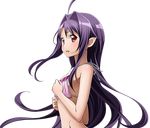  ahoge breasts floating_hair from_side long_hair official_art open_mouth pink_bikini_top pointy_ears purple_hair red_eyes shiny shiny_skin sideboob small_breasts solo standing sword_art_online sword_art_online:_code_register transparent_background upper_body very_long_hair yuuki_(sao) 