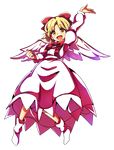  absurdres baba_(baba_seimaijo) blonde_hair bow commentary_request dress full_body gengetsu hair_bow highres open_mouth red_bow ribbon short_hair solo tachi-e touhou touhou_(pc-98) transparent_background wings yellow_eyes 