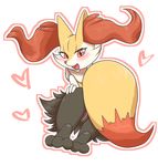  1girl animal_ears ass blush braixen clitoris fang feet fox_ears fox_tail from_behind full_body furry heart highres looking_at_viewer looking_back lying negoya no_humans on_stomach open_mouth paws pokemon pokemon_(creature) pokemon_xy presenting pussy pussy_juice red_eyes simple_background smile solo tail teeth uncensored white_background 