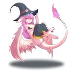  2016 anthro big_butt breasts butt claws clothed clothing costom10 dragon feathered_wings feathers female floating fur hair hat invalid_tag kemono legwear looking_at_viewer panties pawpads simple_background skimpy smile solo underwear white_background wings witch_hat 