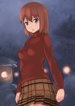  akatsuki_miho akemiho_tabi_nikki blue_eyes brown_hair kouno_hikaru night outdoors short_hair skirt solo standing turtleneck 