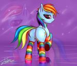  2015 absurd_res anus butt clothing cutie_mark elzzombie equine female feral friendship_is_magic hair hi_res horse legwear looking_at_viewer looking_back mammal multicolored_hair multicolored_tail my_little_pony pony pussy rainbow_dash_(mlp) rainbow_hair rainbow_socks rainbow_tail rear_view solo striped_legwear stripes 