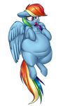  2016 absurd_res blue_feathers chest_tuft collaboration cutie_mark elzzombie equine feathered_wings feathers female feral friendship_is_magic hair hi_res hooves mammal multicolored_hair my_little_pony obese overweight pegasus rainbow_dash_(mlp) rainbow_hair simple_background smile solo tuft white_background wings yoditax 