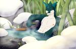  2017 alcohol anthro aquatic_dragon bamboo beverage digital_media_(artwork) dragon fish horn hot_spring hybrid invalid_tag looking_at_viewer male marine nipples nude open_mouth outside paint partially_submerged sake shark skizu snow solo steam tagme teasing tree water 