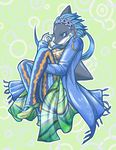  2016 abstract_background anthro breasts clothed clothing female fish footwear hair headband jewelry kemono looking_up marine necklace shark sharp_teeth shoes sitting smile solo teeth tongali-goat 
