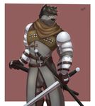  armor canine clothed clothing lerchief2007 mammal melee_weapon muscular pose simple_background sword weapon witcher_3 wolf 