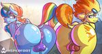  2016 absurd_res anthro anus backsack balls bent_over butt dickgirl dock duo equine eyewear feathered_wings feathers friendship_is_magic goggles hair hi_res intersex licking licking_lips long_hair mammal multicolored_hair my_little_pony orange_hair pegasus rainbow_dash_(mlp) rainbow_hair smile spitfire_(mlp) tongue tongue_out two_tone_hair whisperfoot wings wonderbolts_(mlp) 
