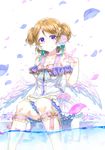  angel_wings blush bow breasts brown_hair cleavage eyebrows_visible_through_hair flower green_ribbon hair_flower hair_ornament hair_ribbon kneehighs koizumi_hanayo large_breasts looking_at_viewer love_live! love_live!_school_idol_project purple_bow purple_eyes purple_ribbon ribbon short_hair short_twintails smile solo twintails white_legwear wings x_hair_ornament yohan1754 