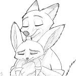  black_and_white canine disney duo eyes_closed fennec finnick fox licking line_art male mammal monochrome nick_wilde simple_background tongue tongue_out w4g4 white_background zootopia 