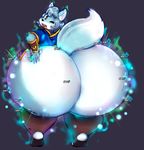  aero anthro athletic big_butt blue_fox bubble_butt butt canine clothed clothing fox gammanaut hair hi_res hyper inflation looking_at_viewer magic male mammal simple_background wide_hips 