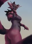  2016 anthro breasts butt featureless_breasts feline female furstang hi_res incineroar looking_at_viewer low-angle_view mammal nintendo nude pok&eacute;mon solo standing stripes tiger video_games 