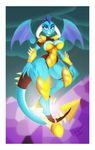  2016 absurd_res anthro anthrofied armor blue_scales border breasts dragon female friendship_is_magic front_view grin half-closed_eyes hi_res horn jrvanesbroek looking_at_viewer membranous_wings my_little_pony outside princess_ember_(mlp) scales scalie sharp_teeth slit_pupils small_waist smile solo teeth thick_thighs wings 