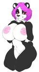  2016 absurd_res anthro bear big_breasts black_fur black_nose breasts female fur hair hi_res huge_breasts kneeling looking_at_viewer mammal multicolored_fur navel niis nipples nude panda pink_hair pussy red_eyes short_hair short_tail signature simple_background smile solo thick_thighs two_tone_fur voluptuous white_background white_belly white_fur wide_hips 