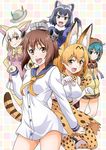  &gt;:( :d animal_ears black_hair blonde_hair blue_sailor_collar brown_eyes brown_hair commentary_request common_raccoon_(kemono_friends) cover cover_page crossover doujin_cover dress elbow_gloves fang fennec_(kemono_friends) fox_ears fox_tail frown gloves grey_hair hands_in_pockets hat hat_removed headgear headwear_removed helmet high-waist_skirt hood hoodie kantai_collection kemono_friends multicolored_hair multiple_girls open_mouth pantyhose partially_translated paw_pose pith_helmet pose raccoon_ears raccoon_tail sailor_collar sailor_dress school_uniform serafuku serval_(kemono_friends) serval_ears serval_print serval_tail shirt short_hair skirt sleeveless sleeveless_shirt smile snake_tail speaking_tube_headset striped_tail tail thighhighs title_parody tomokichi translation_request tsuchinoko_(kemono_friends) two-tone_hair v-shaped_eyebrows yukikaze_(kantai_collection) 