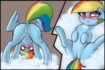  2016 absurd_res anus blue_feathers blue_fur blush butt captainpudgemuffin dock equine feathered_wings feathers female feral friendship_is_magic fur hair hi_res looking_at_viewer mammal multicolored_hair my_little_pony pegasus pussy rainbow_dash_(mlp) rainbow_hair rear_view solo spread_legs spreading wings 