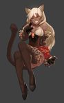  ^_^ alternate_hair_color alternate_skin_color animal_ears ass bare_shoulders blonde_hair breasts cat_ears cat_tail cheshire_cat_(monster_girl_encyclopedia) claws closed_eyes collarbone dark_skin facing_viewer fangs full_body fur ganguro grey_background grin hair_between_eyes hair_ornament hairclip high_heels highres large_breasts less long_hair monster_girl monster_girl_encyclopedia non-web_source paws simple_background smile solo tail tail_raised teeth very_long_hair 