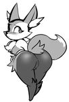  2017 absurd_res anthro anus big_butt blush braixen breasts butt butt_heart canine digital_media_(artwork) dipstick_tail female fur greyscale hi_res inner_ear_fluff looking_back mammal mimicp monochrome multicolored_tail nintendo nipples nude pok&eacute;mon presenting presenting_hindquarters pussy short_stack shy simple_background solo spot_color standing video_games white_background 