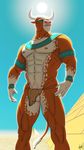  2017 abs anthro balls biceps bovine cattle clothed clothing day desert horn invalid_tag jewelry loincloth male mammal muscular muscular_male pecs penis pubes pyramid skimpy solo sun vogelrove 