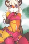  2017 absurd_res anthro brown_nose bulge clothed clothing crossdressing digital_media_(artwork) girly hair hi_res kami-chan legwear lokkun long_hair looking_at_viewer male mammal open_mouth panties red_panda solo thigh_highs underwear 