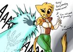  2014 anthro armor bone cat cheek_tuft clothed clothing crossover death dialogue dragon_ball dragon_ball_z english_text feline female focus fur human katia_managan khajiit laser mammal plagueofgripes prequel solo text the_elder_scrolls tuft video_games webcomic yellow_fur yellow_tail 