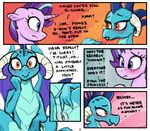  2017 absurd_res blush dialogue dragon duo english_text equine female feral friendship_is_magic hair hi_res horn mammal my_little_pony princess_ember_(mlp) pussy selenophile starlight_glimmer_(mlp) text unicorn 