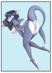  2016 anthro anus big_breasts breasts butt ear_piercing female fin fish hi_res jewelry long_legs looking_back marine necklace nipples nude piercing pussy raised_tail rear_view red_eyes shark small_waist smile solo suelix 