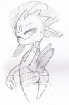  ambiguous_gender butt clothing looking_at_viewer looking_back monochrome nintendo pok&eacute;mon sweater traditional_media_(artwork) video_games vono weavile 