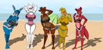  android animatronic beach bikini bonnie_(fnaf) chica_(fnaf) clothing five_nights_at_freddy&#039;s five_nights_at_freddy&#039;s_2 foxy_(fnaf) freddy_(fnaf) machine mangle_(fnaf) robot sailoranna seaside swimsuit video_games 