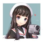  black_hair blush camcorder camera cardcaptor_sakura daidouji_tomoyo eyebrows_visible_through_hair grey_eyes hat holding holding_camera long_hair looking_at_viewer neckerchief parted_lips smile solo teeth tracyton upper_body white_hat white_neckwear 