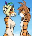  angry anthro breast_envy breast_size_difference breasts casual_nudity chest_tuft duo ears_back face_to_face featureless_breasts feline female flora_(twokinds) frown fur hair half-closed_eyes iris_(twokinds) jewelry keidran mammal necklace nude side_view simple_background sketch small_breasts smile smug standing striped_fur stripes tiger tom_fischbach tuft twokinds webcomic 