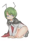  all_fours antennae blue_eyes blush bottomless cape chestnut_mouth eyebrows_visible_through_hair green_hair highres looking_at_viewer navel open_mouth pushun_(muteki) short_hair sketch solo touhou wriggle_nightbug 