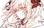  astolfo_(fate) bangs blurry citron_82 closed_mouth depth_of_field fate/apocrypha fate_(series) floating_hair hand_on_another's_face long_hair male_focus otoko_no_ko out_of_frame pink_hair purple_eyes sketch smile solo_focus tears wiping_tears 