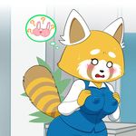  2017 aggressive_retsuko anthro areola blush braless breasts brown_fur clothed clothing female fur lonbluewolf mammal multicolored_fur nipples open_mouth orange_fur red_panda retsuko solo white_fur 