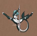  2017 anthro cetacean dancing f-r95 female fin green_eyes hi_res looking_at_viewer mammal marine nude orca pole pole_dancing pussy solo spread_legs spreading stripper_pole whale 